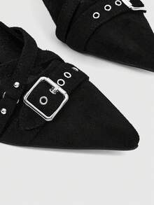ROMWE Grunge Punk Giày da họa tiết sừng hươu dễ thương, kiểu dáng giản dị, thích hợp đi chân trần, đi làm và hoạt động ngoài trời. - Than chì đen - Xem 5