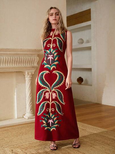 MOTF PREMIUM WOMEN'S VACATION FLORAL EMBROIDERY DRESS