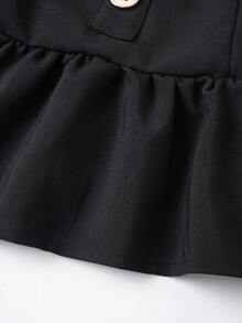 Selianne Blusa de mujer de unicolor con mangas cortas abultadas, con botones y volantes en el bajo, de moda - Negro - Ver 6