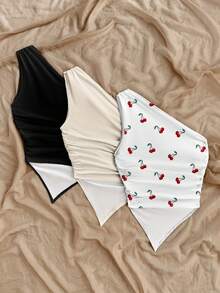Soleia Women's 3pcs Sleeveless Ruched Shoulder Summer Top, Fashionable & Minimalist, Vacations Women, Spring Women, Summer - Multicolor - View 2