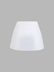 Sweetra Petite Chân váy mini dáng chữ A xòe bằng da PU, kiểu dáng thanh lịch dành cho phụ nữ nhỏ nhắn, thích hợp cho mùa thu/đông. - trắng - Xem 2