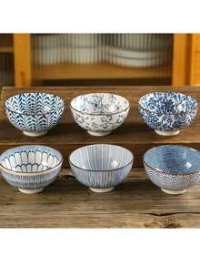 4 件/6 件日式釉下彩陶瓷饭碗、4.5 英寸汤碗、中国风陶瓷碗、沙拉碗、学校用品 - 彩色 - 查看 10