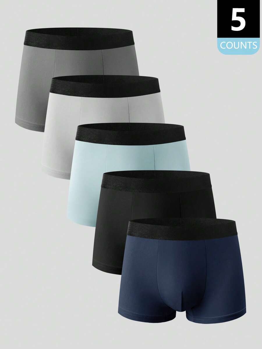 5条装男士薄款平角内裤，性感高弹 - 彩色 - 查看 1