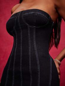 NYA SZN 性感露背心形镂空抹胸牛仔长裙