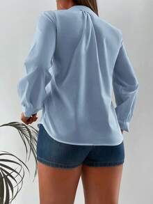 EURMUSE Áo sơ mi dài tay màu trơn cotton dành cho nữ - Màu xanh nhạt - Xem 2