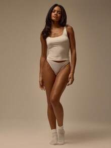 MUSERA ESSENTIALS Fitted Scoop Neck Sleeveless Cotton Cami Top Winter Cosy Lounge Cute Everyday Lounge Essential - White - View 5