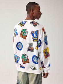 TOM & JERRY X SHEIN 男士休闲卡通字母图案圆领卫衣，秋季款 - 白色 - 查看 2