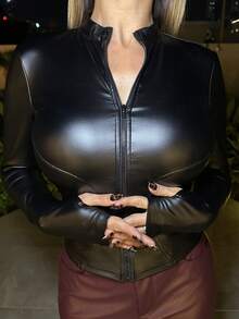 Manon Tanti Women Jackets Zip Plain Casual - Hitam - View 3
