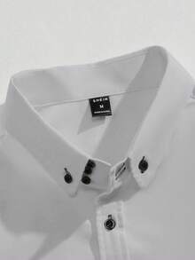 Manfinity Mode 男士休闲纯色纽扣长袖衬衫，秋季男士修身衬衫，灰色男士衬衫，浅灰色衬衫，商务休闲衬衫，灰色男士衬衫，商务休闲男士衬衫 - 淺灰色 - 查看 3