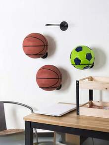 1-4PCS Mounted Ball Wall Storage Display Ball Storage Universal Ball Rack Metal Ball Holder Black Ball Rack Holder For Basketball Football Volleyball Soccer Storage Display,Gift For Teen Gift For Father - Black - View 1