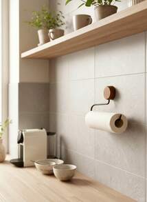 Cirelle 胡桃木厨房纸巾架 - 免钻孔壁挂式，吸油纸和保鲜膜收纳架 - 彩色 - 查看 2