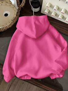 SHEIN EZwear 休闲简约纽约布鲁克林印花卫衣，宽松加厚款女式卫衣，适合秋冬季节，圣诞图案 - 玫紅色 - 查看 6