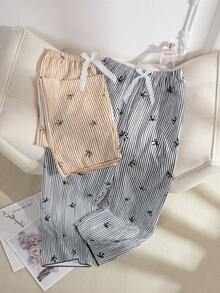 Dream Adore 2pcs Women Striped Heart & Bow Pajama Pants Set - Multicolor - View 3