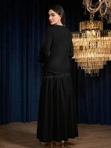 Modelyn Women's Fashion Shirt & Long Skirt 2 Pieces Set Black Abaya Abaya Dress Long Sleeve Long Dress Dress Modest Abayas Dubai Luxury - Black - View 3