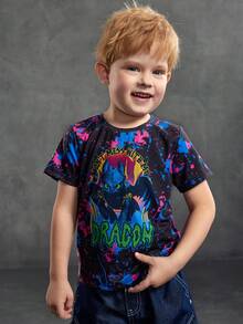 SHEIN How to Train Your Dragon Young Boy Casual Daily Commute Fashion Street Cartoon Letter Graffiti Print Short Sleeve T-Shirt - Multicolor - View 3