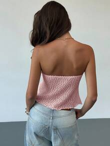 Aloruh 浪漫性感杏色扭结纹理抹胸露脐上衣（女款） - 粉色 - 查看 2