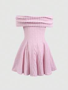 Đầm thun dài tay trễ vai thắt nơ cho bé gái, trang phục đi học, áo dễ thương cho trường học, áo hồng, áo mùa thu, áo kiểu preppy cho ngày Valentine, đầm hè cho những buổi gặp gỡ thường ngày, xuân/hè, ngày lễ - Màu Hồng baby - Xem 2