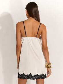 SHEIN BAE Women's Sexy Contrast Lace Mini Slip Dress, Summer - White - View 2
