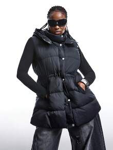 SHEIN EZwear 冬季拉链连帽背心外套 - 黑色 - 查看 4