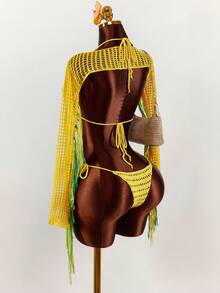 Amplova Bộ 3 món áo khoác ngoài dành cho nữ, gợi cảm và phá cách, thích hợp cho kỳ nghỉ, màu vàng tươi tương phản, thoải mái khi mặc thường ngày. - Nhiều màu - Xem 9