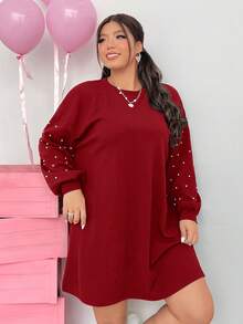 SHEIN EZwear 女士加大码落肩宽松黑色连衣裙 - 玫瑰紅 - 查看 6