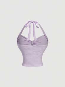 SHEIN MOD 2pcs/Set Women Jacquard Halter Top And Skirt - Lilac Purple - View 6