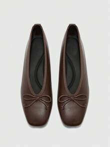 CUCCOO BIZCHIC Giày bệt mũi vuông đính nơ trang trí thường ngày cho nữ - màu nâu - Xem 2