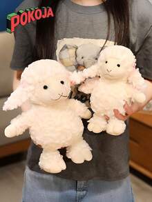 POKOJA LAND 1 件可爱绵羊毛绒玩具，毛茸茸的柔软耳朵，白色毛绒可爱小羊，适合儿童和成人——可拥抱的毛绒靠垫，可用于床、沙发、旅行、婴儿房，生日圣诞节礼物。 - 彩色 - 查看 10