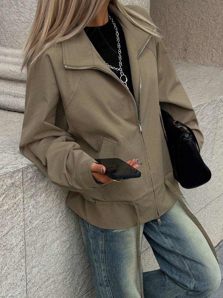 DAZY Women's Casual Versatile Commuter Drawstring Hem Jacket - Green - View 1