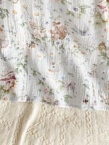 Robe longue à volants avec imprimé de dessin animé du Royaume animal pour filles, manches courtes, coton confortable, douce et élégante, tenue d'été à la maison - Vert menthe - Voir 5