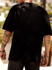 Nueva camiseta de manga corta para hombre, camiseta de cuello redondo de alta calidad, camiseta holgada, casual y versátil con estampado. Adecuada para usar en vacaciones, paseos, viajes, y como prenda interior diaria para el trabajo, los estudios, estudiantes, jóvenes y parejas. - Negro - Ver 3