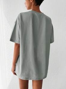 EURMUSE 棉质热带印花落肩T恤 - 薄荷綠 - 查看 2