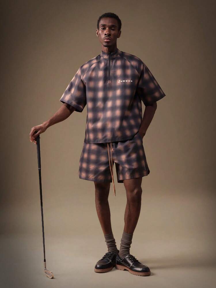 Regular Blurred Check Shorts With Drawstring