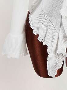 Amplova Women's Fashionable Sexy & Sweet Ruffle Flare Sleeve Cardigan, Autumn/Winter Ruffle Blouse White Ruffled Top White Boho Top - Apricot - View 8
