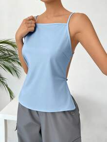 SHEIN EZwear 女士纯色简约休闲吊带背心 - 藍色 - 查看 3
