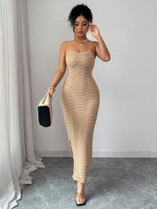 Elenzga Women's Sexy Hollow-Out Camisole Bodycon Dress - Khaki - View 4