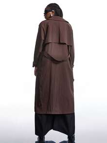 LYSMO Plus Size Plain Color Dual-Breasted Long Casual Trench Coat, Spring/Autumn Winter Fall - Brown - View 2