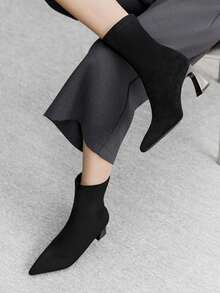 CUCCOO BIZCHIC Women's Fashion Versatile Pointed Toe High Heel Ankle Boots - Black - View 5