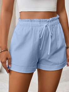 Breezaya Quần short ống rộng, màu trơn, cạp chun, dây rút, có túi và gấu. - Màu xanh nhạt - Xem 4