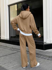 EURMUSE Women Oversize Sweatshirt With Wide Leg - Beige - View 2