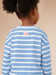 SUMWON Striped Long Sleeve Oversized T-Shirt For Girls Spring Summer Casual Daily Wear Vacation - Blue and White - View 5