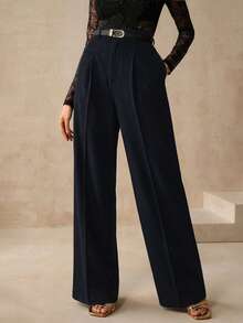 Anewsta Women's Solid Color Slant Pocket Straight Leg Dress Pants, Suitable For Work - Royal Blue - View 1