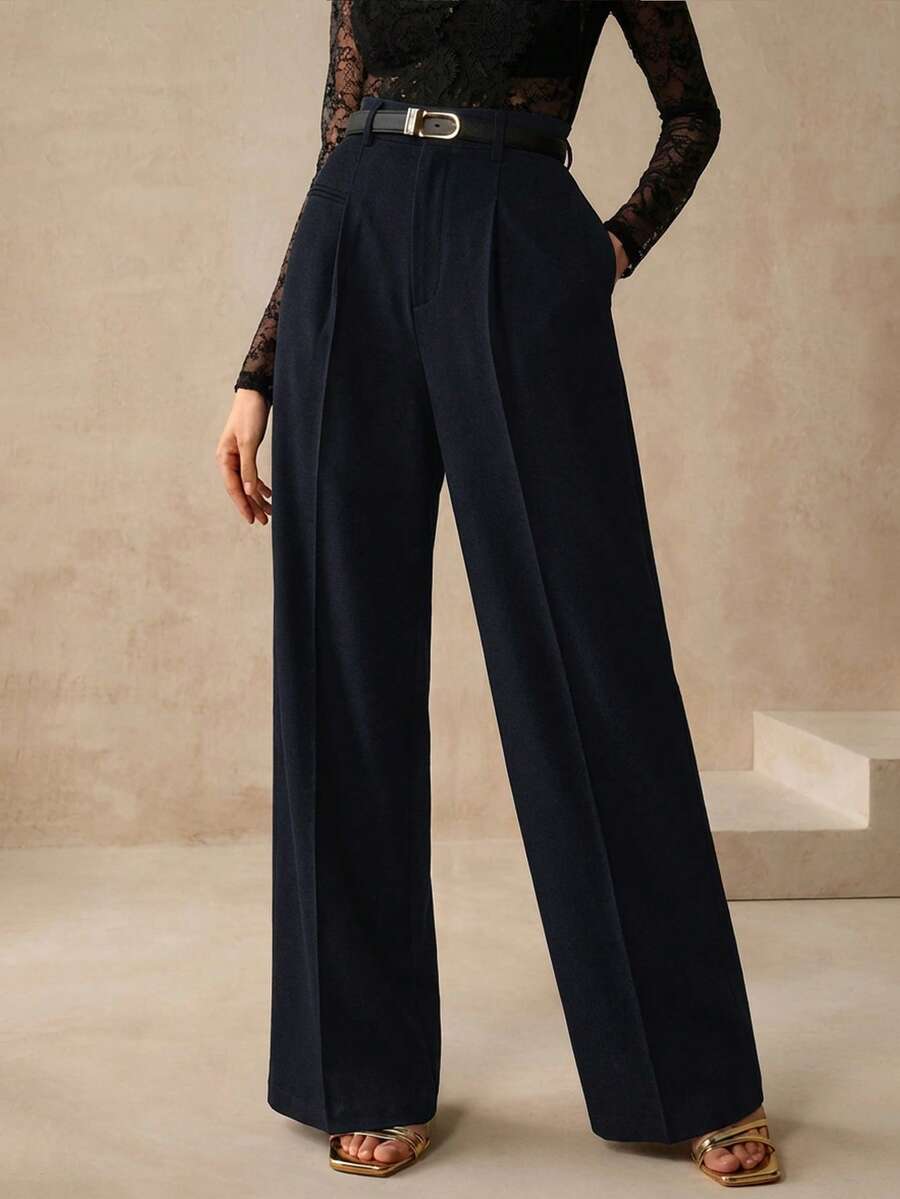 Anewsta Women's Solid Color Slant Pocket Straight Leg Dress Pants, Suitable For Work - Royal Blue - View 1