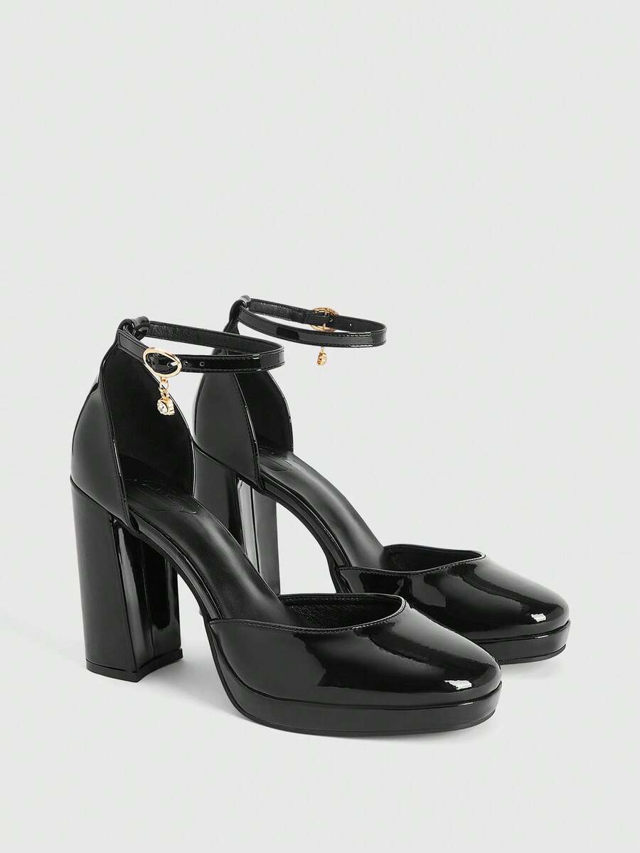 CUCCOO LuxiPop Women's Buckle Design Fashion High Heels For Daily Commute - Black - View 1