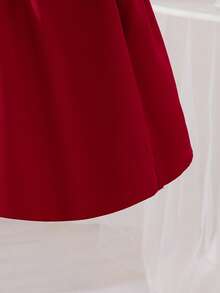 SHEIN Babygirl Cute & Elegant Red Floral Mesh Short Sleeve Dress - Multicolor - View 6