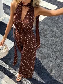 Siren Gaze Women's Casual Polka Dot Print Halter Backless Jumpsuit, Summer - Multicolor - View 1