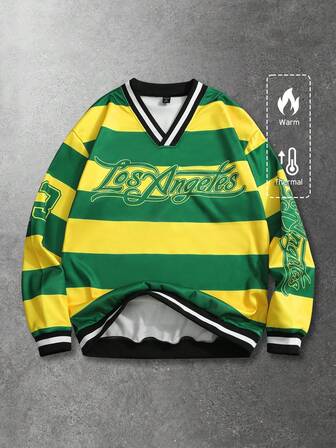 Prep Herren Lässig Kontrast Farbige Gestreifte Buchstaben Muster Sweatshirt, Herbst