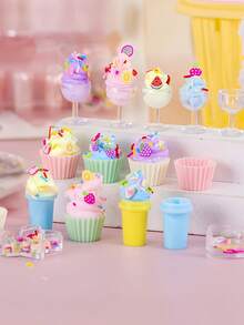 1/3件套逼真奶油甜点雕塑套装，不可食用树脂工艺品套装，适用于咖啡吧展示、蛋糕店装饰、成人DIY收藏、波西米亚风家居置物架装饰、摄影道具、派对中心摆件模型 - 彩色 - 查看 4