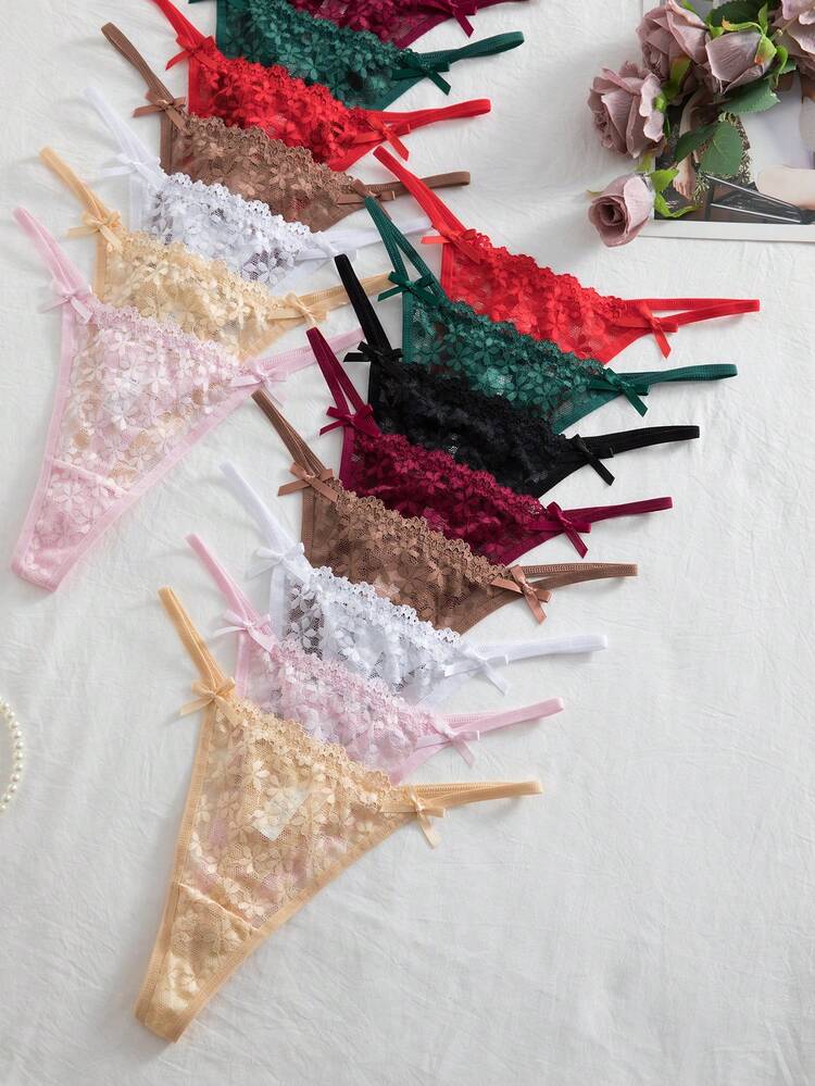 16 قطعة/مجموعة من السراويل الداخلية الرومانسية والجذابة للنساء من الدانتيل، بألوان متنوعة - متعدد الألوان - مشاهدة 5
