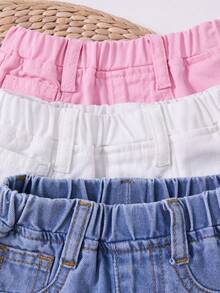 SHEIN 3pcs/Set Baby Girl Blue, White, Pink Denim Shorts,Spring, Summer,Casual And Fashionable Vacation,Street Wear,2000s Style, Comfortable And Soft Denim,Baby Girl Denim Shorts,Vacation,Vacation Shorts - Multicolor - View 7